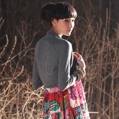 春裝 披肩式 超短款 針織 衫開(kāi)衫 女裝 青鳥(niǎo) 灰色